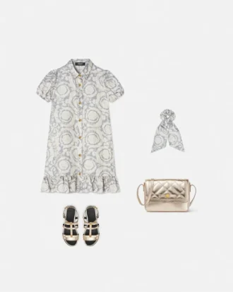 Rochie cămașă din twill de mătase imprimată pentru copii