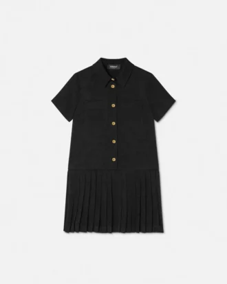 Rochie cămașă plisată din satin jacquard pentru copii