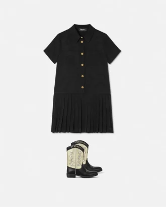 Rochie cămașă plisată din satin jacquard pentru copii
