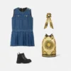 Rochie din denim plisată pentru copii