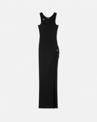 Rochie drapată din tricot cu nervuri și ac de siguranță