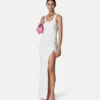 Rochie drapată din tricot cu nervuri și ac de siguranță Rochie drapată din tricot cu nervuri și ac de siguranță
