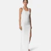 Rochie drapată din tricot cu nervuri și ac de siguranță Rochie drapată din tricot cu nervuri și ac de siguranță