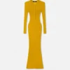 Rochie maxi din lână merino tricotată cu nervuri Rochie maxi din lână merino tricotată cu nervuri