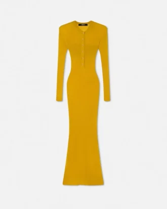 Rochie maxi din lână merino tricotată cu nervuri