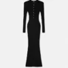 Rochie maxi din lână merino tricotată cu nervuri Rochie maxi din lână merino tricotată cu nervuri