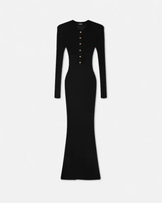 Rochie maxi din lână merino tricotată cu nervuri