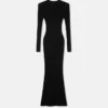 Rochie maxi din lână merino tricotată cu nervuri Rochie maxi din lână merino tricotată cu nervuri