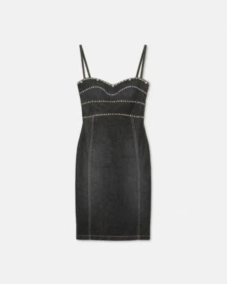 Rochie midi ajustată din denim împodobită