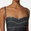 Rochie midi ajustată din denim împodobită Rochie midi ajustată din denim împodobită