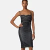Rochie midi ajustată din denim împodobită Rochie midi ajustată din denim împodobită