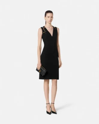 Rochie midi din cady cu ac de siguranță