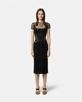 Rochie midi din denim cu cataramă barocă