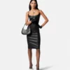 Rochie midi din piele cu corset Rochie midi din piele cu corset