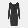 Rochie midi din tricot cu nervuri și amestec de lurex Rochie midi din tricot cu nervuri și amestec de lurex