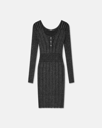 Rochie midi din tricot cu nervuri și amestec de lurex