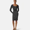 Rochie midi din tricot cu nervuri și amestec de lurex Rochie midi din tricot cu nervuri și amestec de lurex
