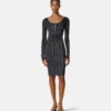 Rochie midi din tricot cu nervuri și amestec de lurex Rochie midi din tricot cu nervuri și amestec de lurex