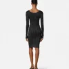 Rochie midi din tricot cu nervuri și amestec de lurex Rochie midi din tricot cu nervuri și amestec de lurex