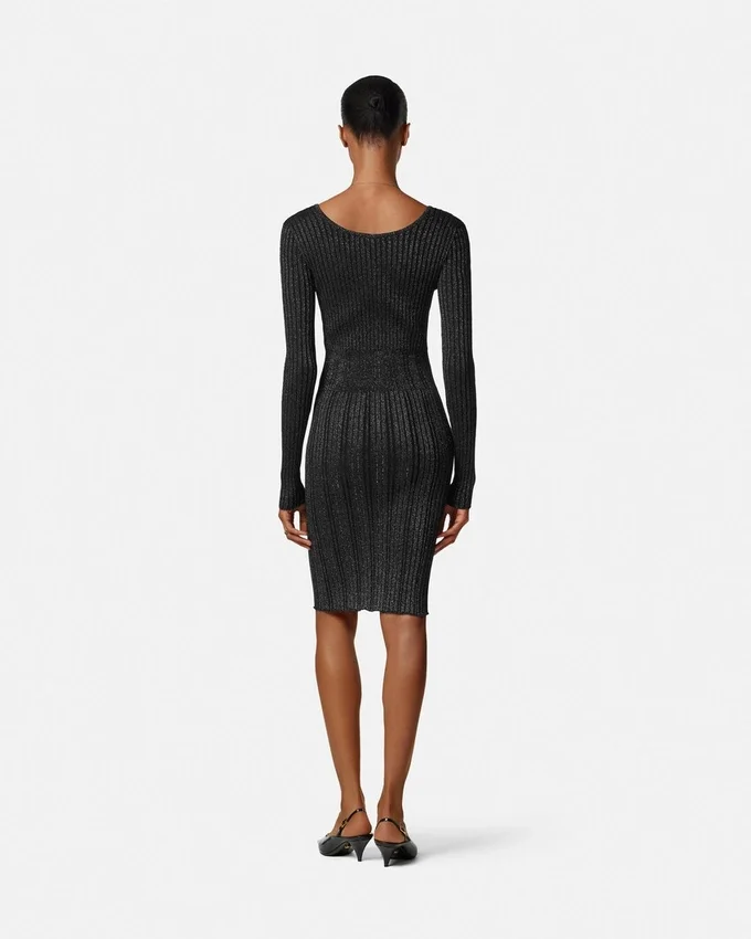 Rochie midi din tricot cu nervuri și amestec de lurex Rochie midi din tricot cu nervuri și amestec de lurex