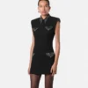 Rochie mini ajustată din lână cu ținte Rochie mini ajustată din lână cu ținte