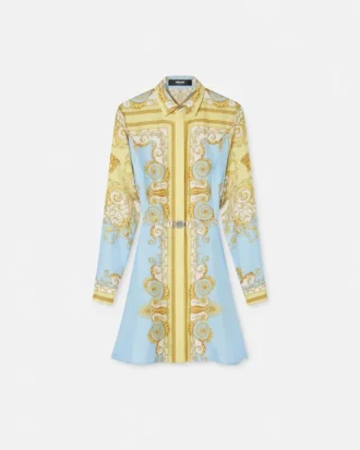 Rochie mini cămașă din twill de mătase imprimat