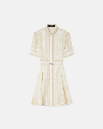 Rochie mini cămașă din twill de mătase imprimat
