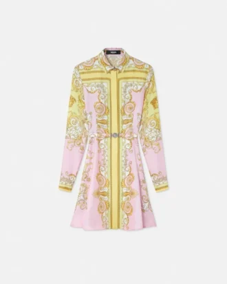 Rochie mini cămașă din twill de mătase imprimat