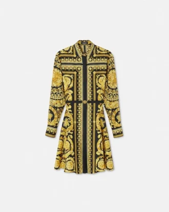 Rochie mini cămașă din twill de mătase imprimat