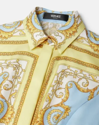 Rochie mini cămașă din twill de mătase imprimat