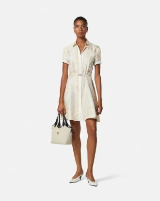 Rochie mini cămașă din twill de mătase imprimat