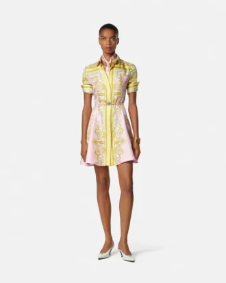 Rochie mini cămașă din twill de mătase imprimat