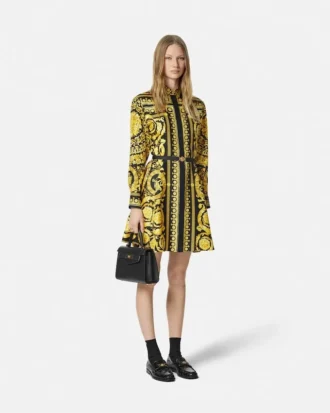 Rochie mini cămașă din twill de mătase imprimat