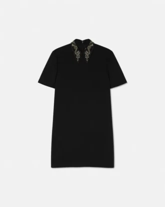 Rochie mini din crep de lână cu ținte, croială în A