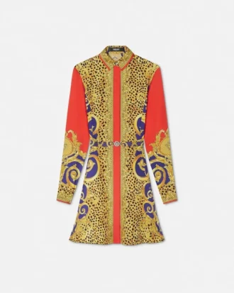 Rochie mini din mătase Barocco Silk Cheetah