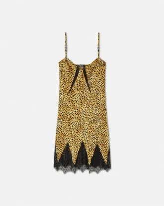 Rochie mini din mătase cu imprimeu Cheetah Allover