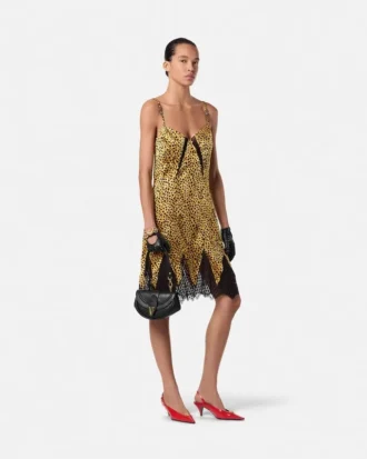 Rochie mini din mătase cu imprimeu Cheetah Allover