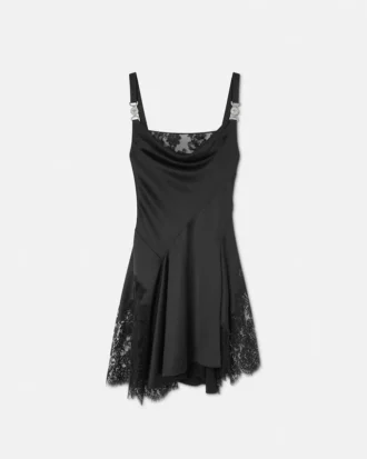 Rochie mini din satin cu borduri din dantelă