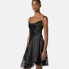 Rochie mini din satin cu borduri din dantelă Rochie mini din satin cu borduri din dantelă