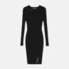 Rochie mini din tricot cu nervuri și ac de siguranță Rochie mini din tricot cu nervuri și ac de siguranță
