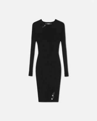 Rochie mini din tricot cu nervuri și ac de siguranță