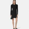 Rochie mini din tricot cu nervuri și ac de siguranță Rochie mini din tricot cu nervuri și ac de siguranță