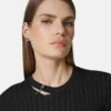 Rochie mini din tricot cu nervuri și ac de siguranță Rochie mini din tricot cu nervuri și ac de siguranță