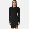 Rochie mini din tricot cu nervuri și ac de siguranță Rochie mini din tricot cu nervuri și ac de siguranță
