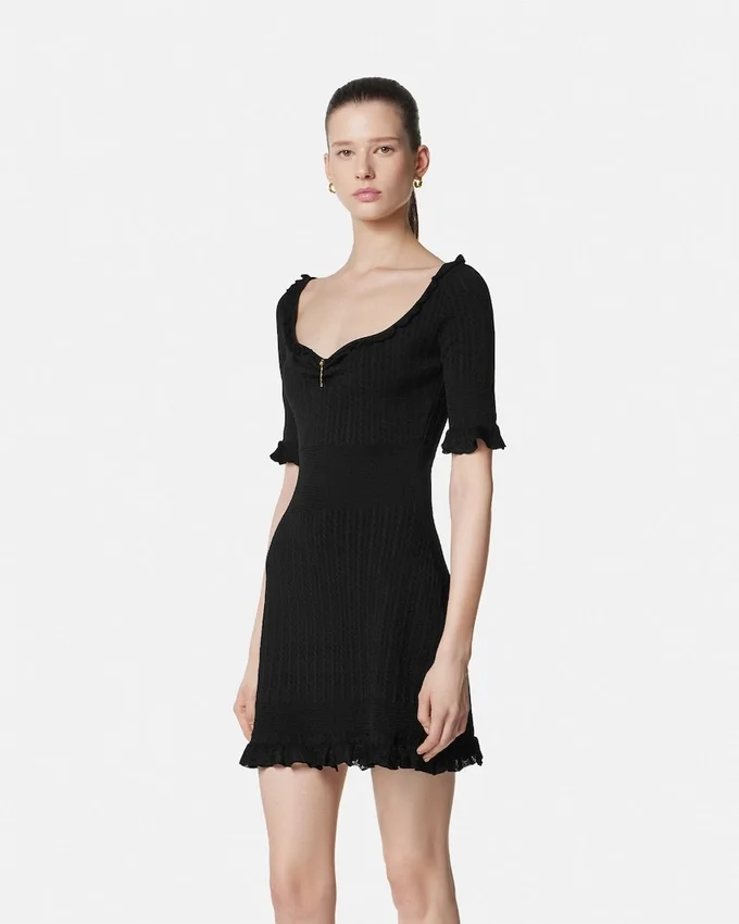 Rochie mini evazată din tricot cu ac de siguranță Rochie mini evazată din tricot cu ac de siguranță