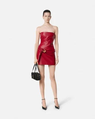 Rochie mini fără bretele din piele