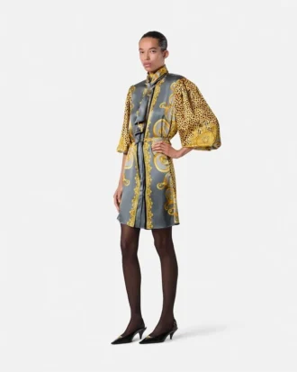 Rochie mini Lavallière din mătase cu imprimeu leopard
