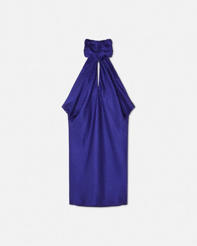 Rochie mini relaxată din mătase jacquard cu model V Allover Rochie mini relaxată din mătase jacquard cu model V Allover
