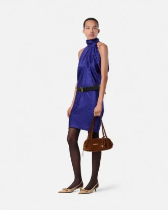 Rochie mini relaxată din mătase jacquard cu model V Allover