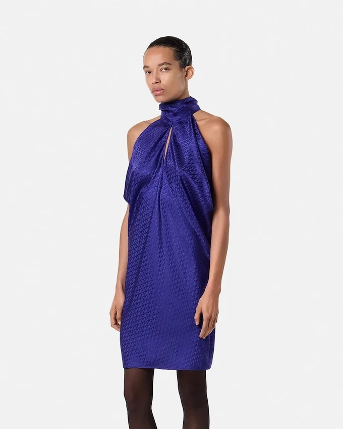 Rochie mini relaxată din mătase jacquard cu model V Allover Rochie mini relaxată din mătase jacquard cu model V Allover
